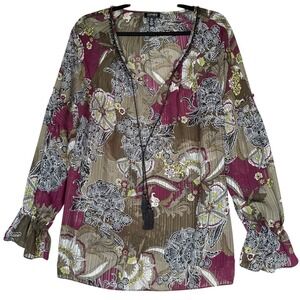 Jones New York Shirt Womens Large Brown Paisley Dark Academia‎ Whimsigoth Boho